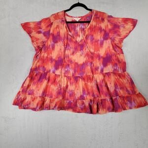 Terra & Sky Blouse Womens Plus 2X Baby doll Tiered Ruffle Flutter Sleeve Walmart